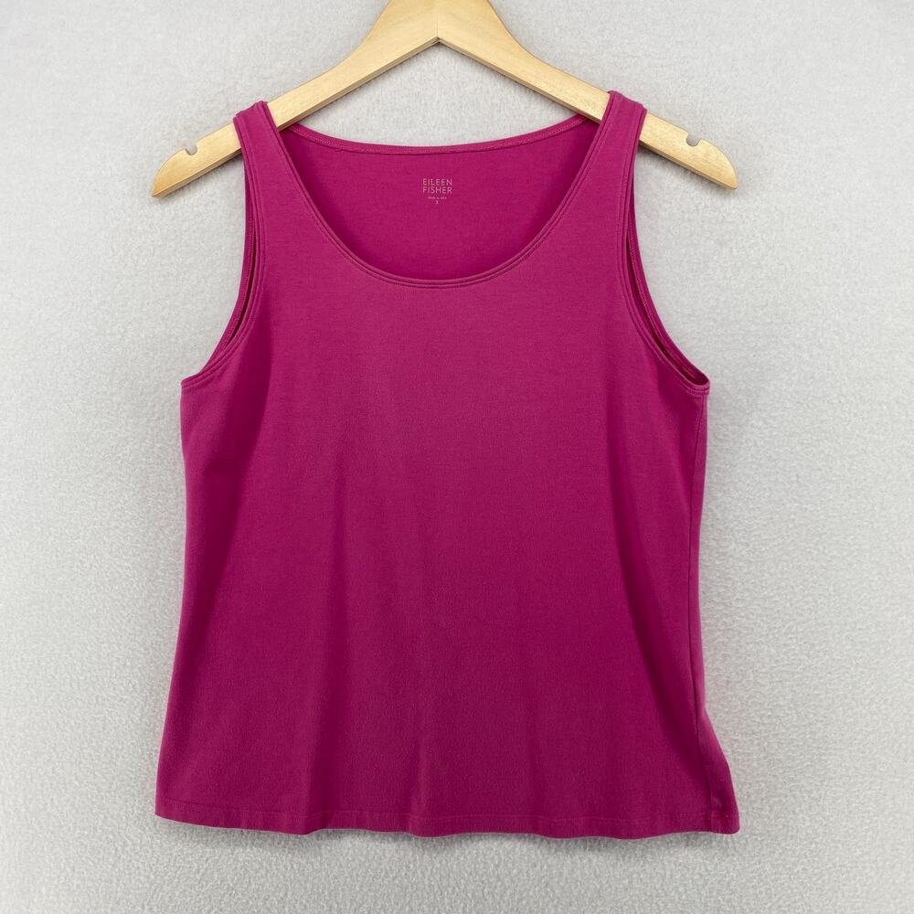 EILEEN FISHER Tank Top S Organic Cotton Stretch Jersey Scoop Neck Pink USA